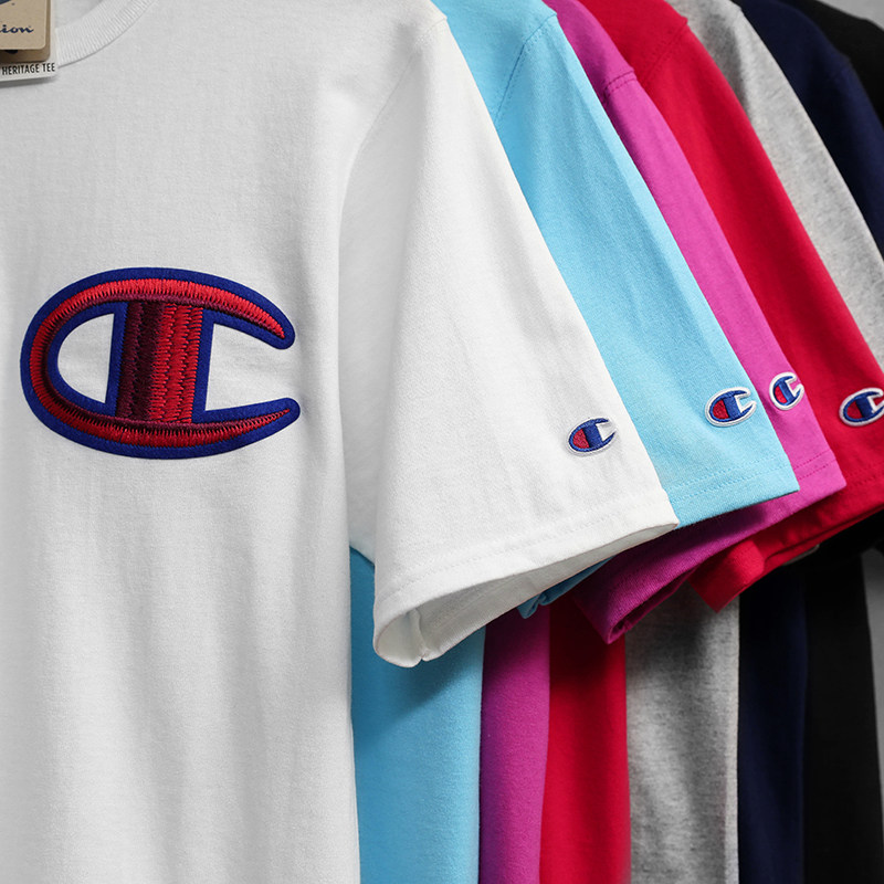 集货champion短袖男士纯棉宽松刺绣logo夏装情侣装t恤
