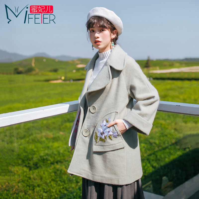 小个子毛呢外套女中长款韩版2017新款茧型宽松学生原宿风呢子大衣