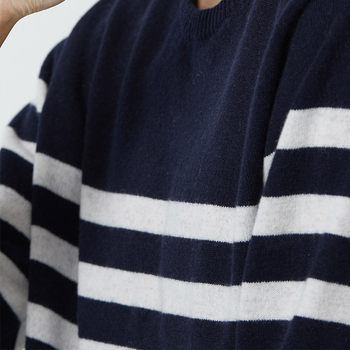 Snow lotus sweater cashmere pure men's round neck pullover striped Nordic simple thickened warm knitted sweater ດູໃບໄມ້ລົ່ນແລະລະດູຫນາວແບບໃຫມ່