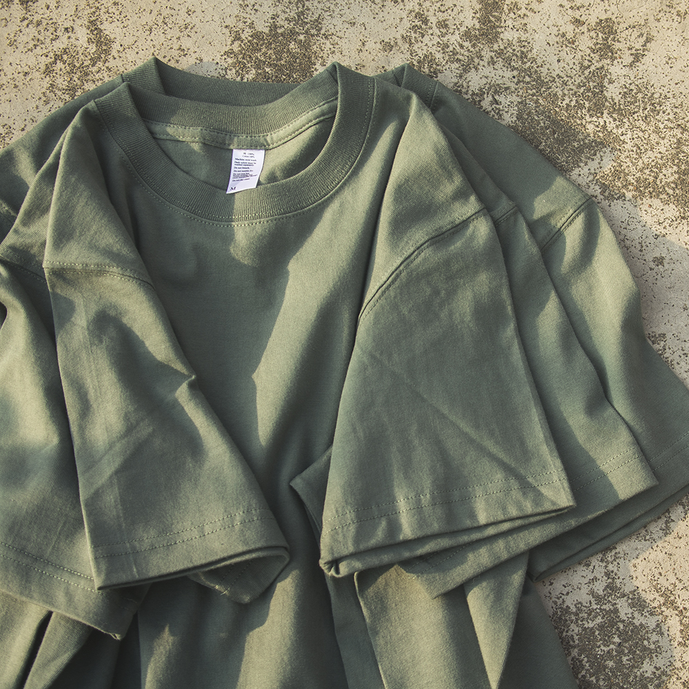 棉糯手感270g基本款复古重磅T恤 青灰绿色纯棉无缝休闲短袖男日单