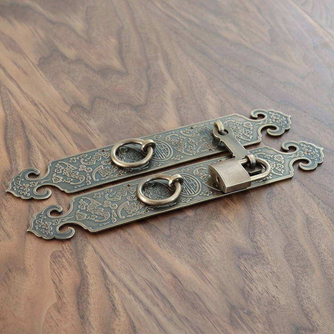 简易明装复古老式柜子锁扣古代纯铜门栓门扣明插销