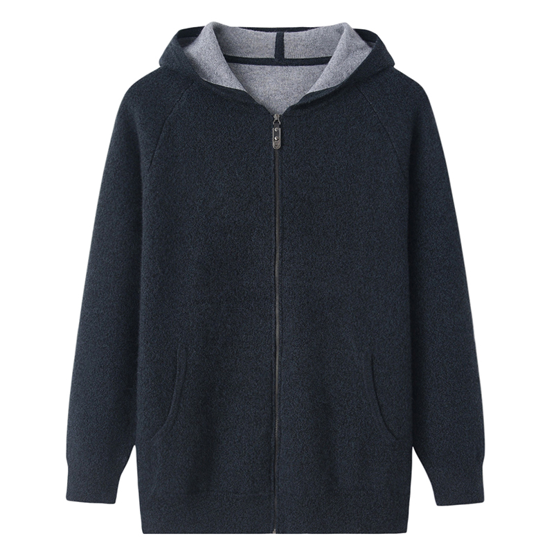 绒爵鄂尔多斯市产男连帽带帽拉链保暖加厚外套毛羊绒衫卫衣K1748