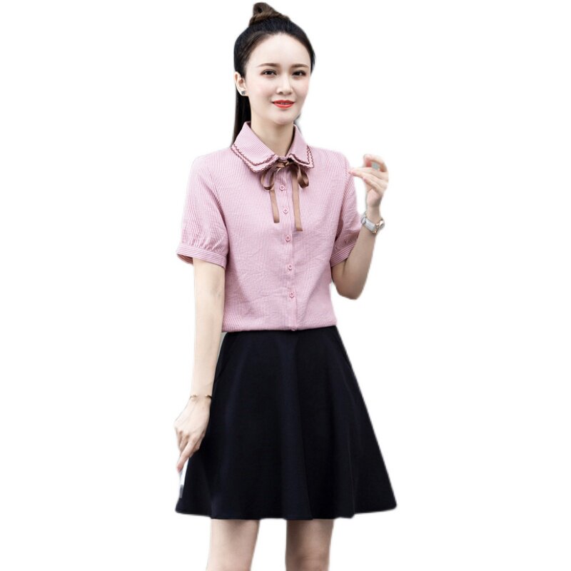夏装职业女装幼儿园教师园短袖衬衫套装老师工装职业女裙套装