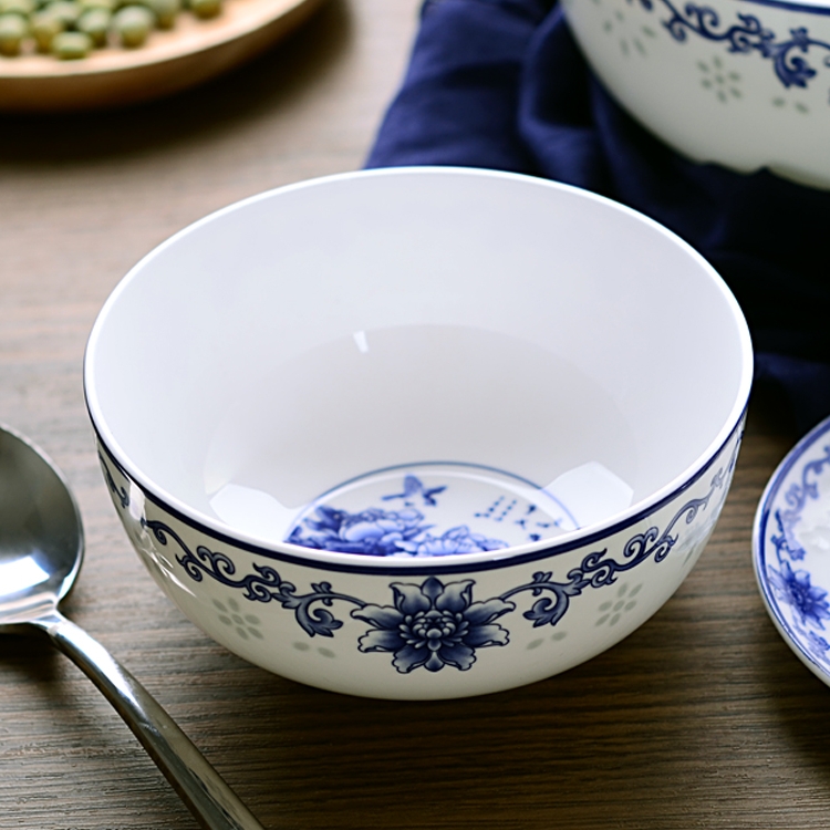 青花瓷5英寸中彩中号饭碗粥碗稀饭陶瓷瓷碗微波炉碗