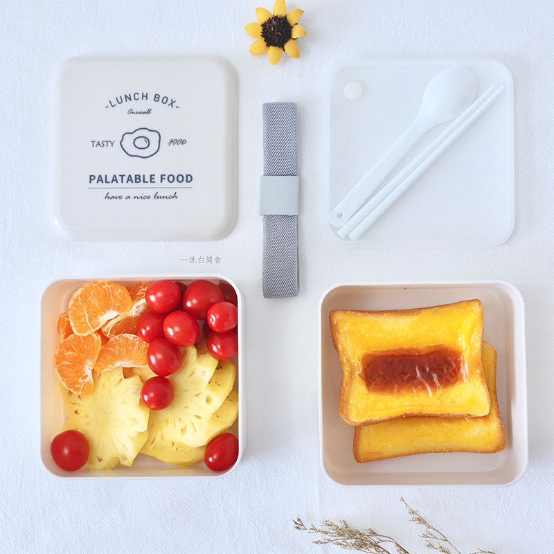饭盒带筷子便携简约ins三明治盒子便当盒上班族可微波炉加热餐盒