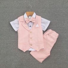 男童西装短裤马甲套装洋气宝宝生日礼服夏季格子花童小西服演出服 男童西装短裤马甲套装洋气宝宝生日礼服夏季格子花童小西服演出服