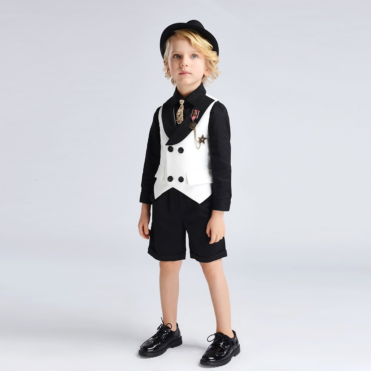 imo夏季男童西服马甲短裤套装英伦风儿童西装儿童礼服
