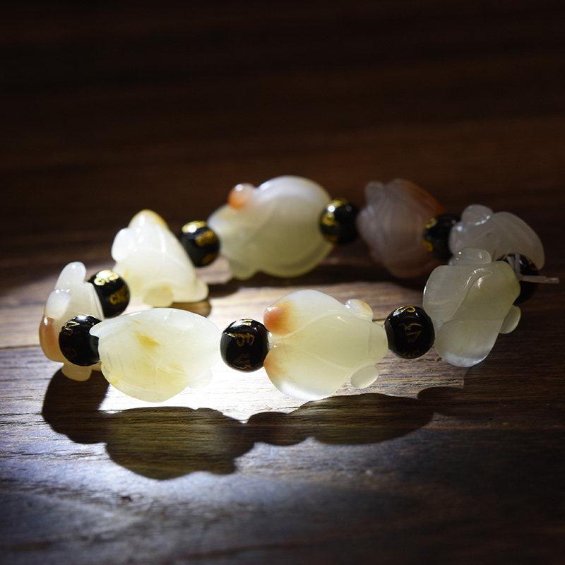 孤品千尺山新疆和田玉籽料一鸣惊人手串玉蝉手链手饰玉石首饰39克