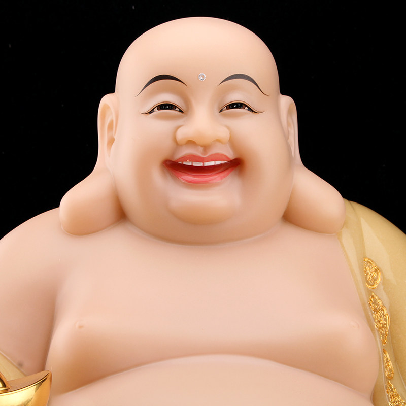汉白玉佛像黄玉弥勒大肚佛笑未来布袋和尚居家摆件