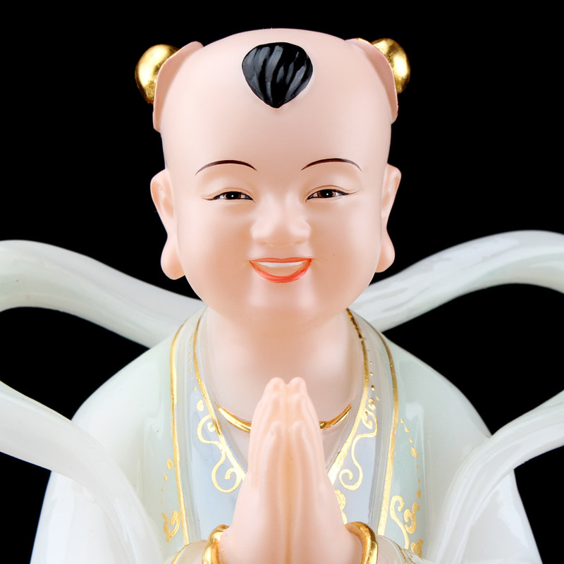 汉白玉金童玉女佛像家用供奉善财童子龙女童男童女观音摆件