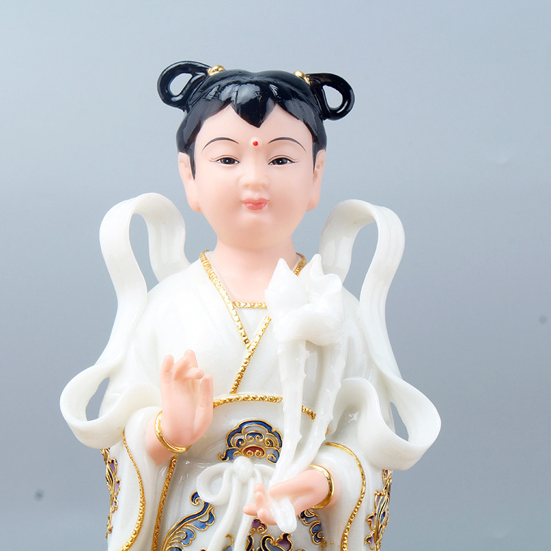 汉白玉珐琅金童玉女佛像石雕善财童子龙女童男童女一对摆件