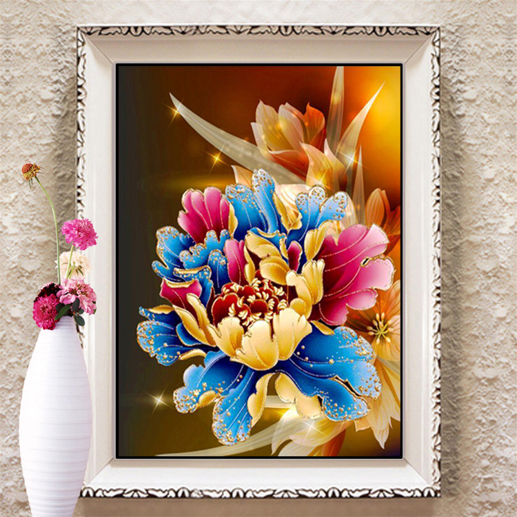 新中式牡丹花十字绣粘钻床头卧室餐厅花开富贵牡丹十字绣套件