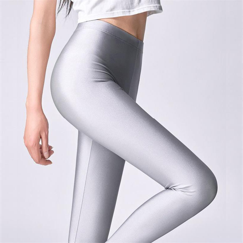 春秋新款冰丝九分裤光泽打底裤女修身显瘦外穿弹力大码踩脚健美裤