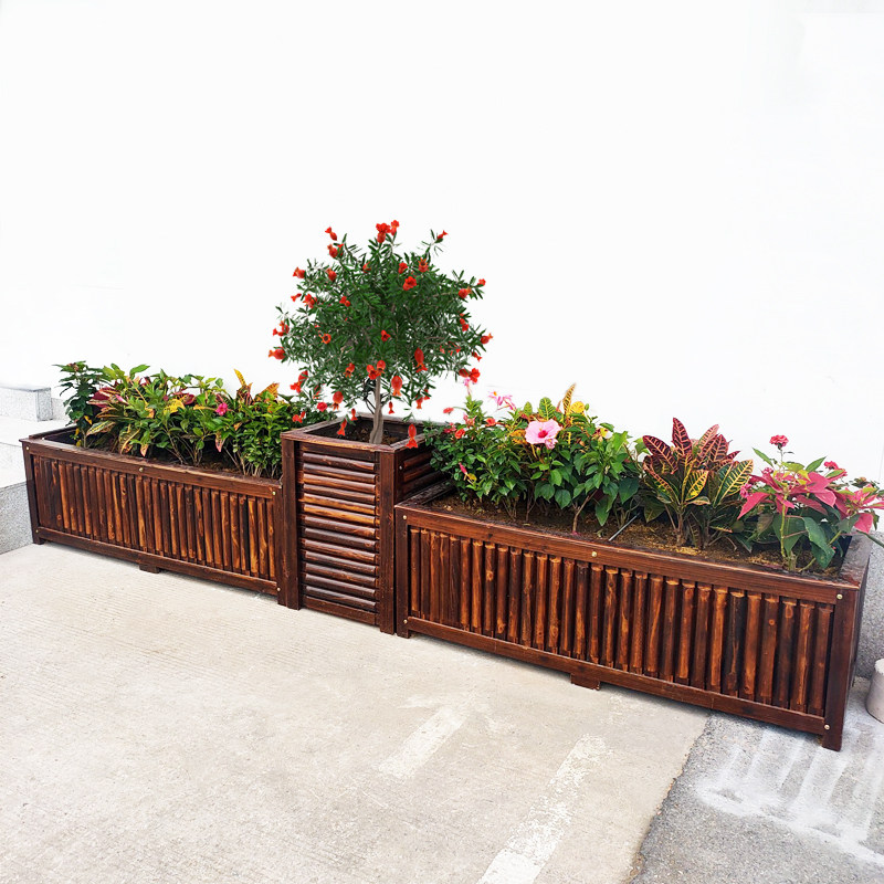 碳化防腐木花箱户外田园庭院地面长形cm绿植花盆
