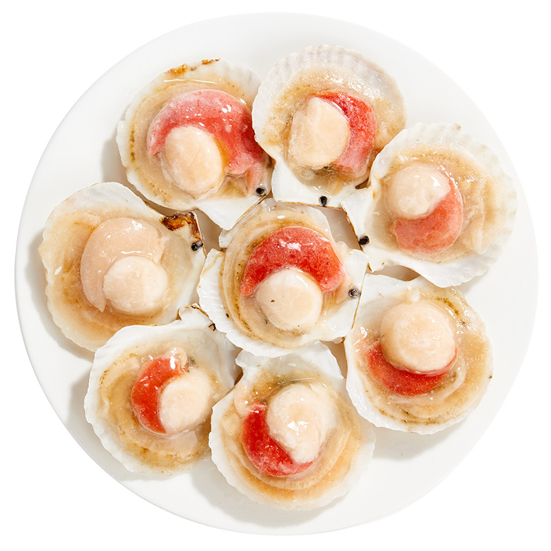 扇贝大连虾夷冷冻超大带黄半壳海鲜水产蒜蓉扇贝