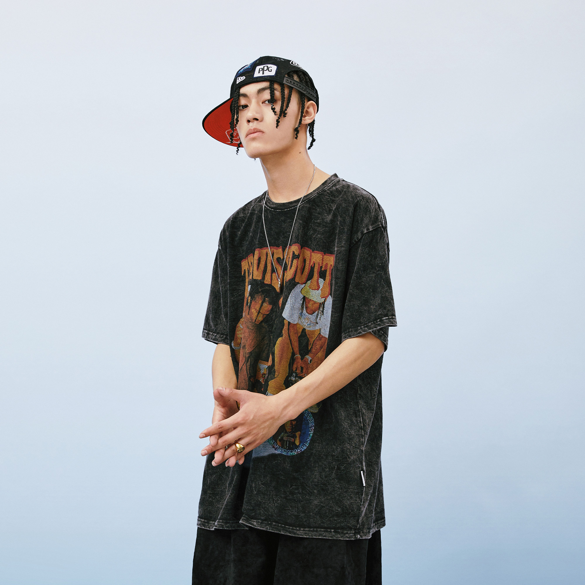 ktda嘻哈歌手人物喷涂travisscott高街水洗做旧短袖t恤