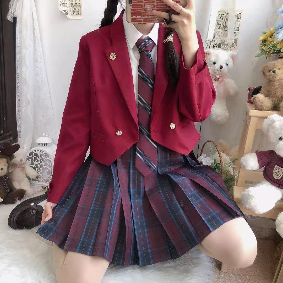 西装兔家神明玫瑰纯色色版红色原创jk制服学生校服