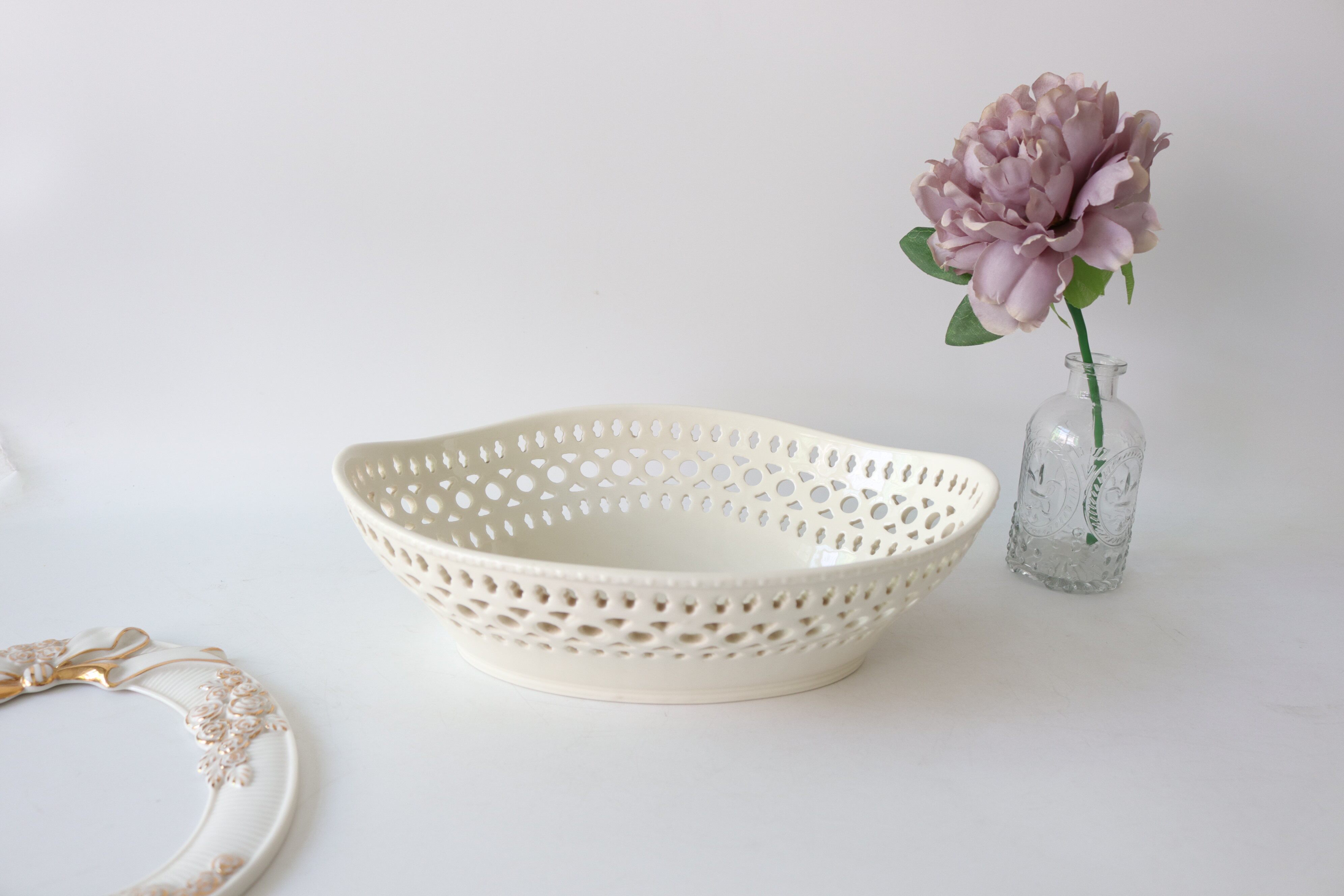 果篮精致缕空大号陶瓷果盆果盘椭圆形果盆