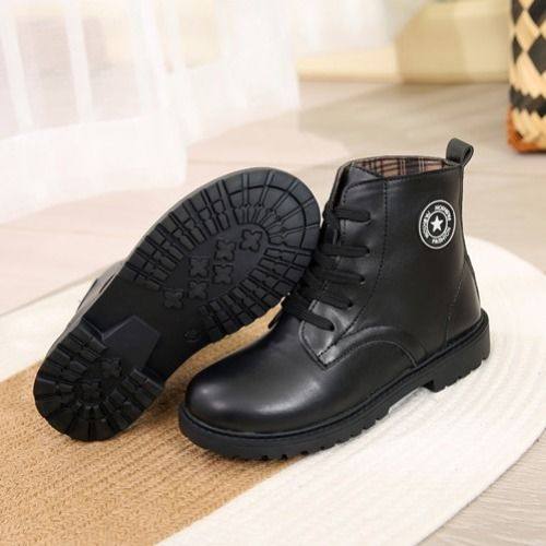 儿童靴子男童军靴单靴子马丁新款黑色学生军训帆布鞋