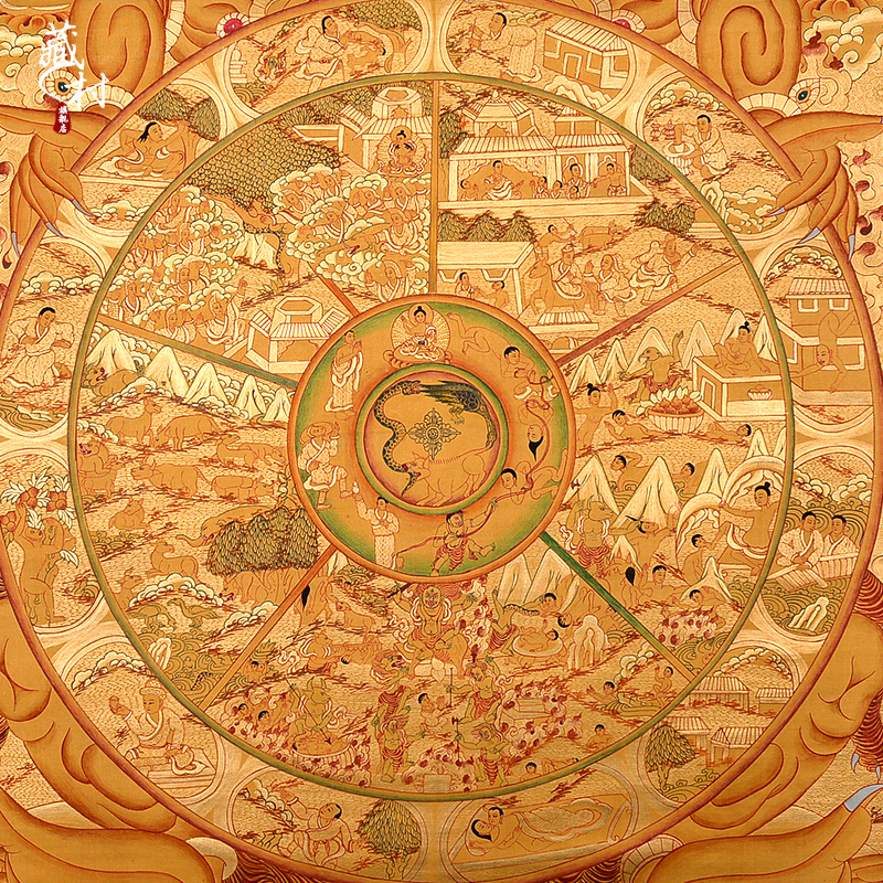 藏村手绘唐卡六道轮回尼泊尔天然矿物藏式24k描金藏族唐卡