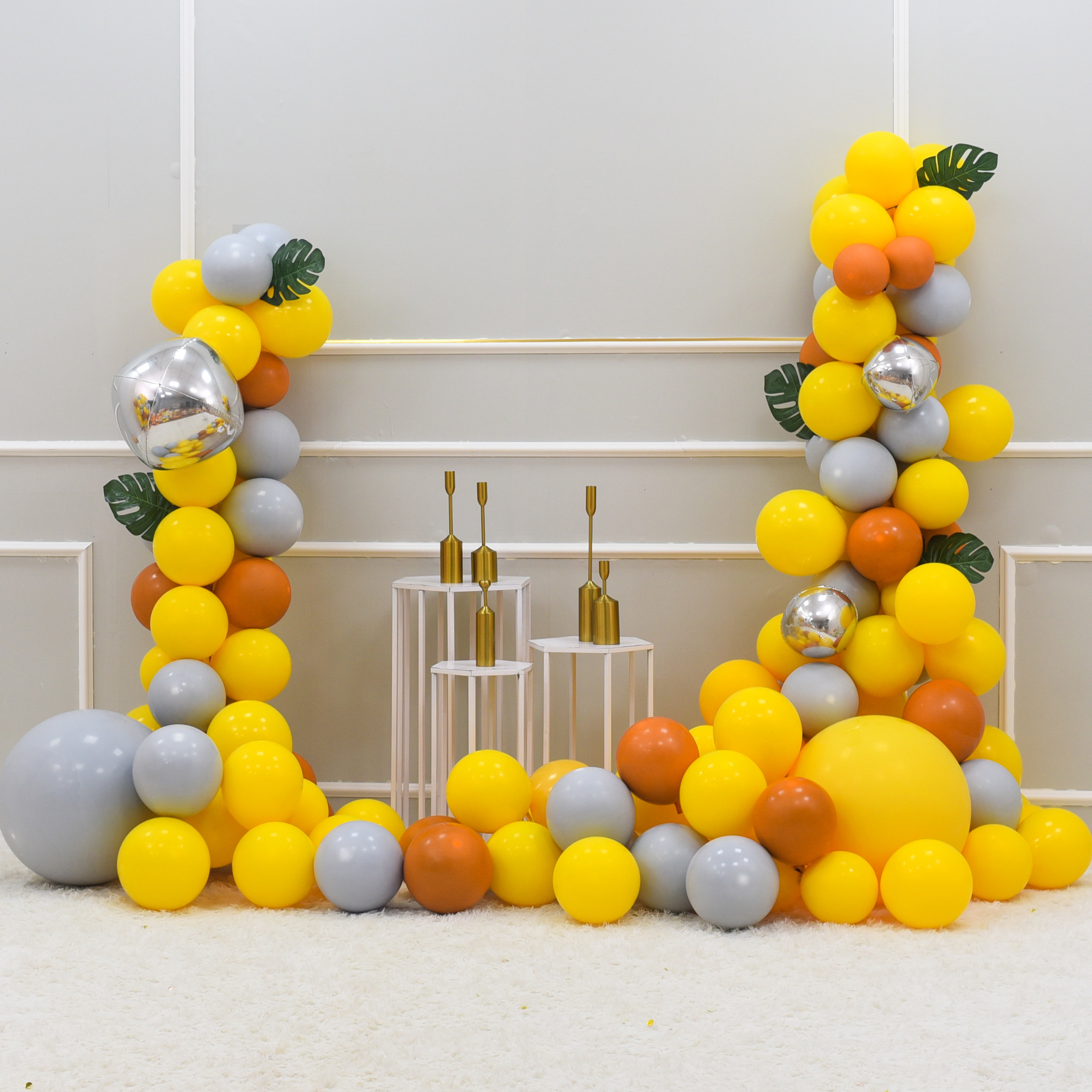 幼儿园开学网红气球拱门装饰橙黄黄色生日派对气球