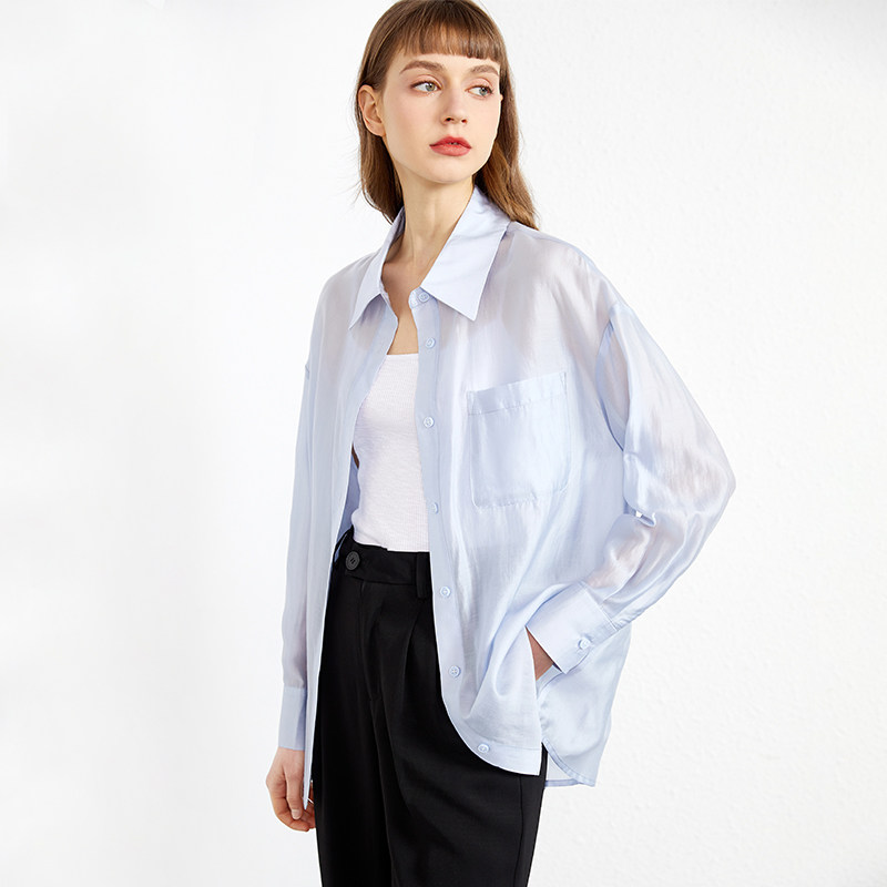 dodc防晒衬衫女夏2021新款春夏薄款微透法式长袖上衣外搭休闲外套