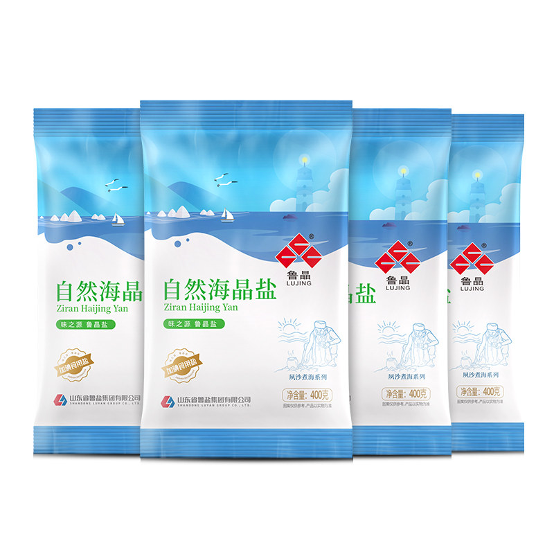 鲁晶自然海晶盐400g6袋加碘海盐不含亚铁氰化钾含碘无抗结剂食盐