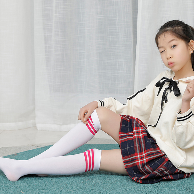 夏季薄款女童中筒袜儿童长筒袜春秋学生堆堆袜过膝盖表演条纹袜子