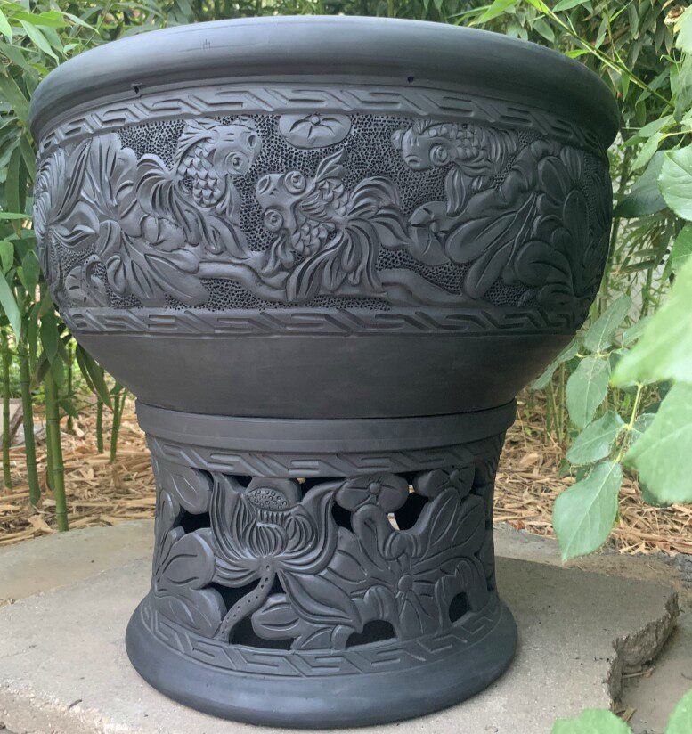 老北京鱼黑陶鱼盆庭院金鱼鱼缸瓦盆连年有余桌面缸