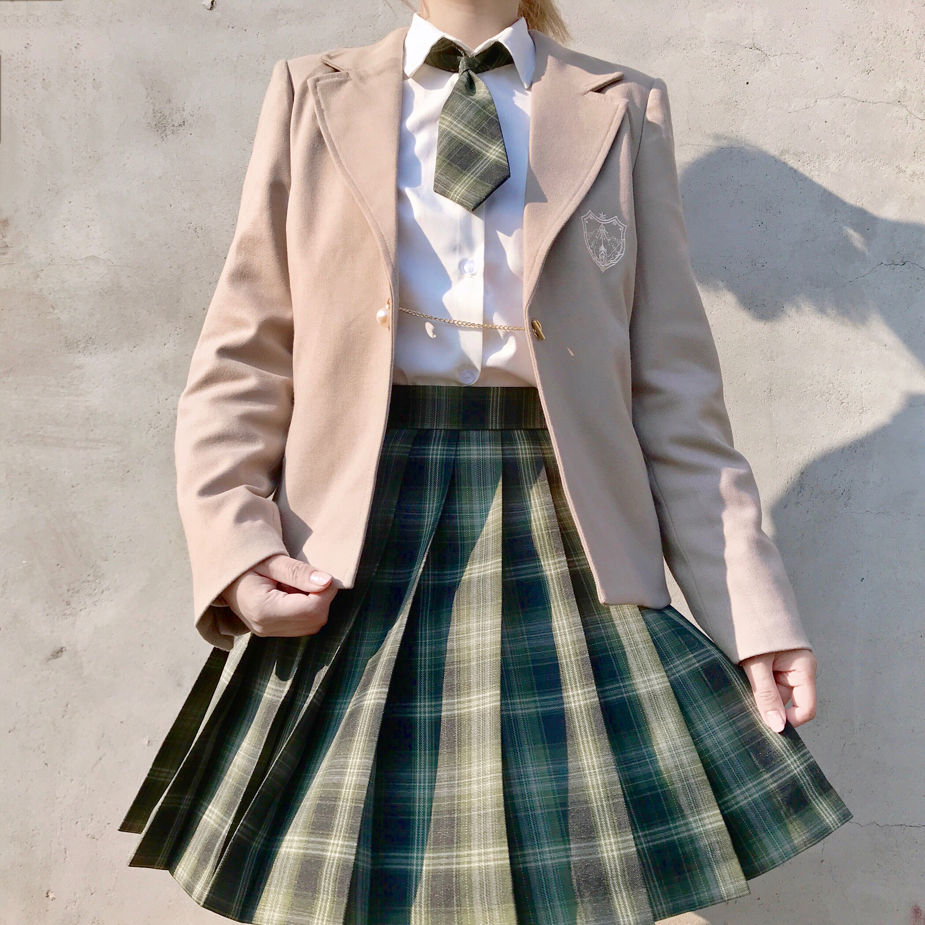 千岁jk制服裙格裙半身裙春装2020款女[雪松]学院风百褶裙高腰短裙