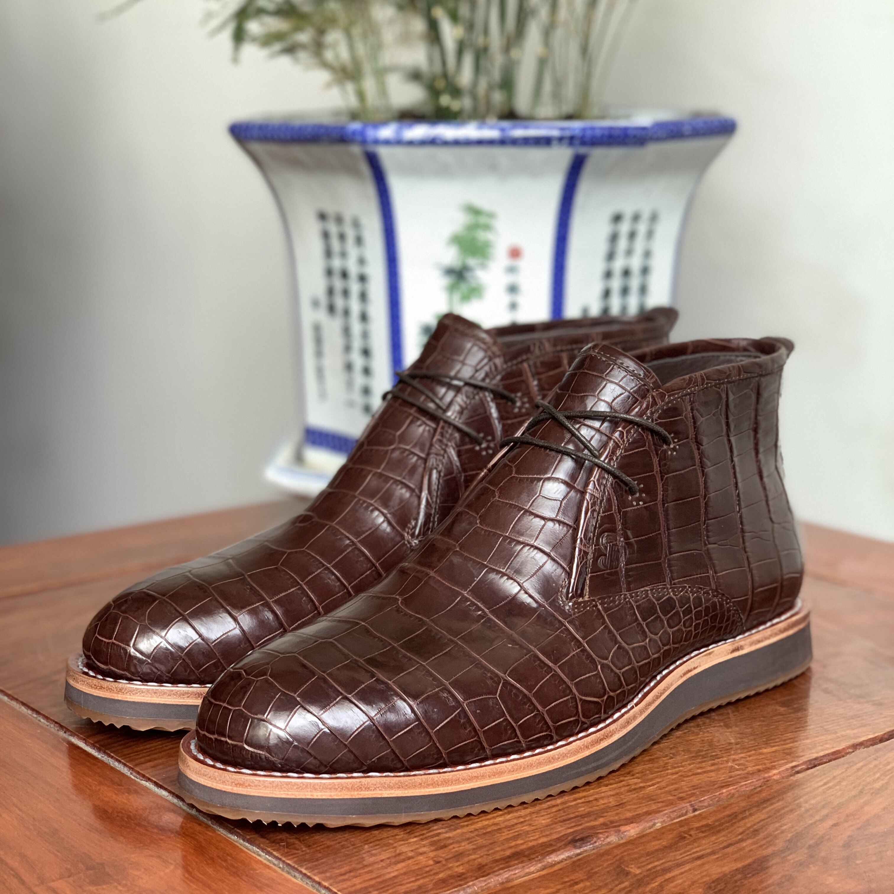 鳄鱼皮皮皮鞋2021新款秋冬季靴子男韩版潮流休闲时装靴