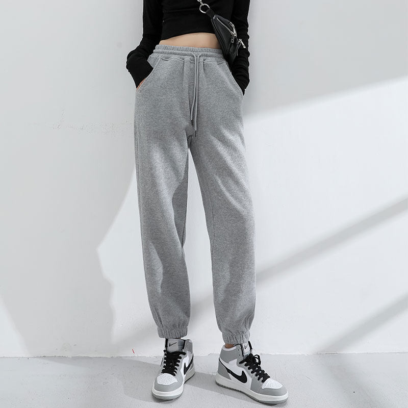 灰色运动裤女宽松束脚春秋ins小个子2021新款休闲裤