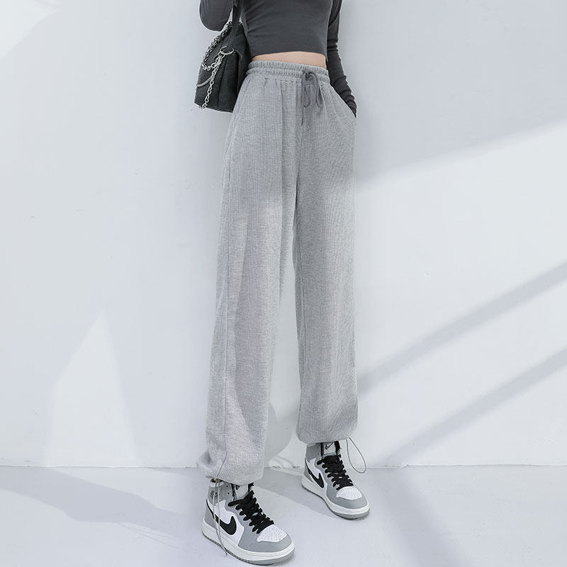 华夫格卫裤女春秋灰色运动裤大码新款时尚时尚休闲休闲裤卫裤