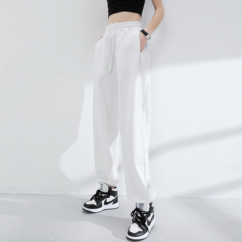 白色运动裤女宽松束脚ins潮夏薄款裤子直筒休闲裤