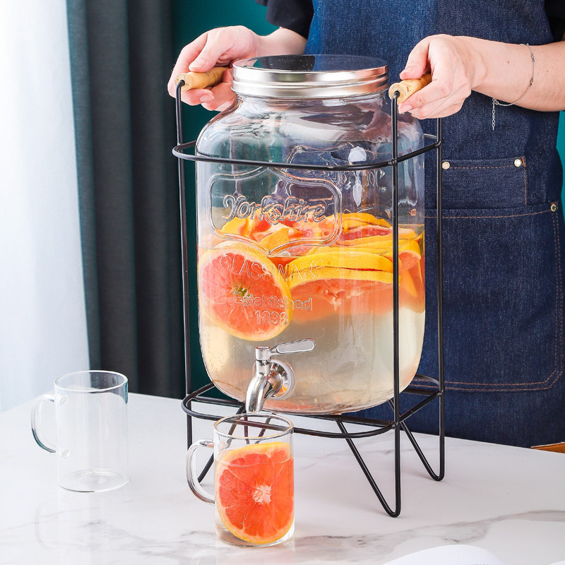 商用玻璃果汁桶带龙头酒店餐厅自助甜品台饮料桶鼎冷饮料机可乐桶