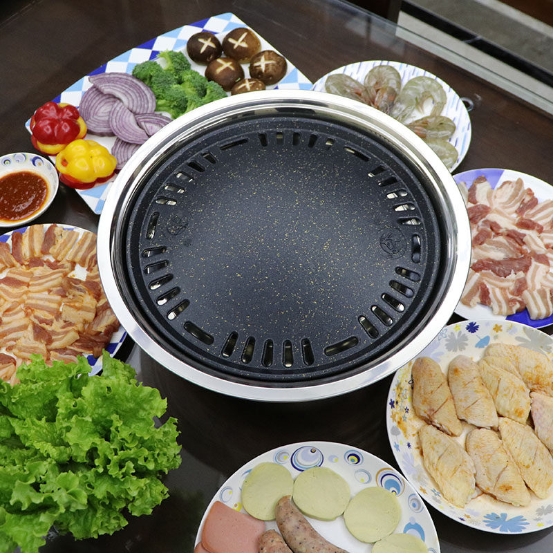 烤盘韩式烧烤炭火火烧烤炉烤肉盘子麦饭石圆形烧烤炉