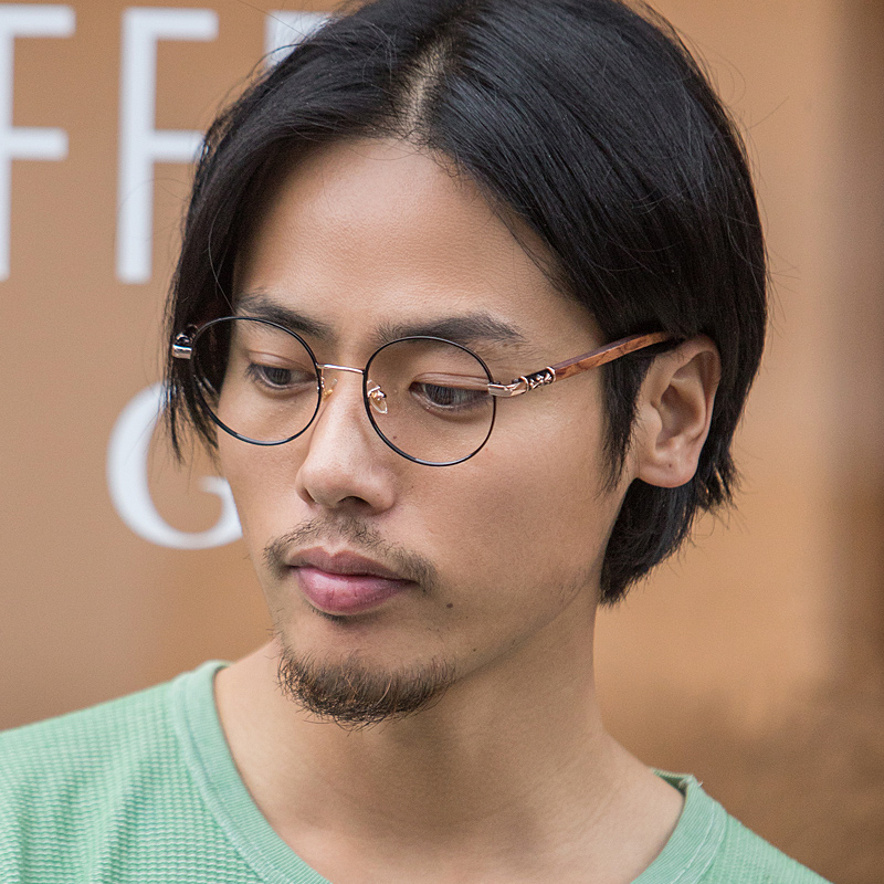 眼镜架复古圆框木质超轻男潮文艺圆脸大框蓝光眼镜架