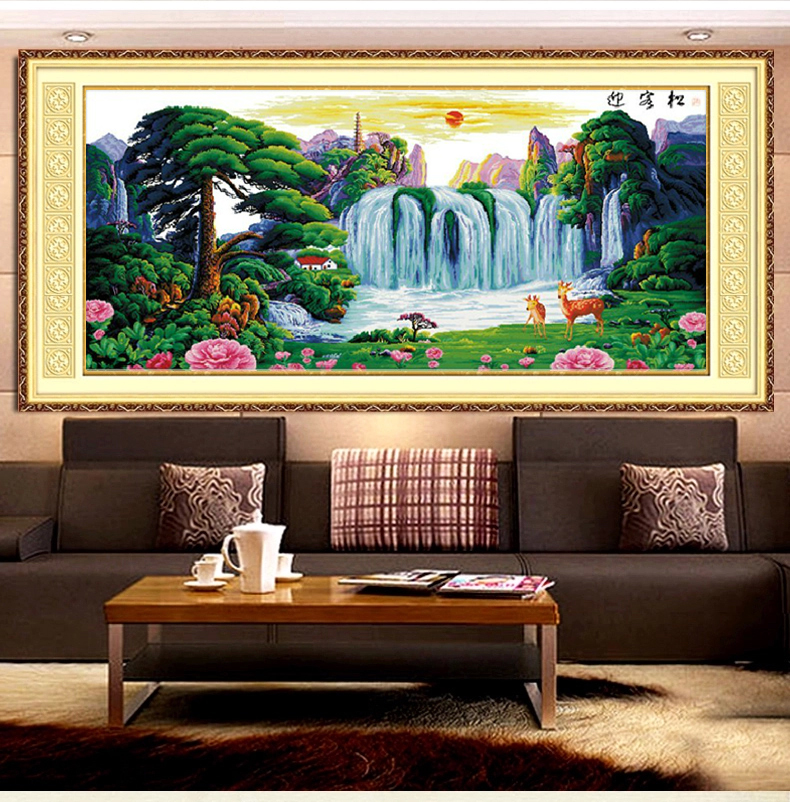 印花十字绣迎客松大幅客厅套件山水画风景挂画小幅清新田园十字绣套件