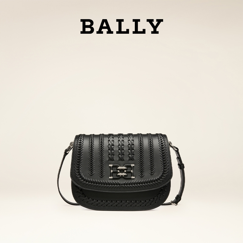 【圣诞礼物】bally/巴利新款女士黑色皮革斜背包单肩包6301607