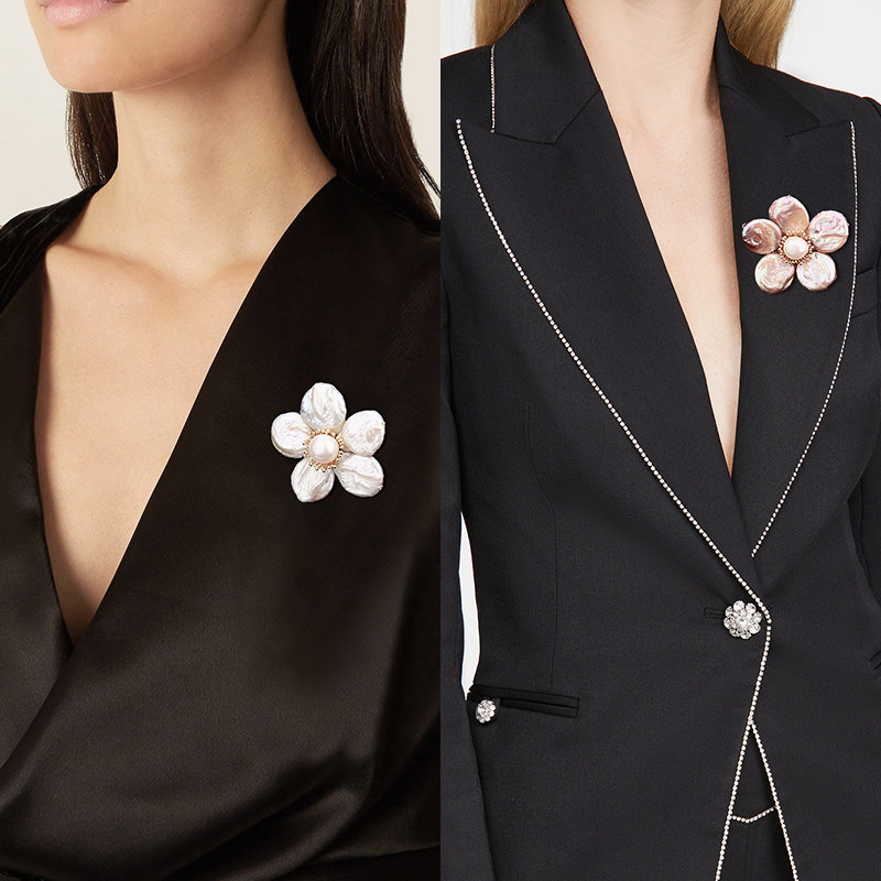 巴洛克天然珍珠胸针原创奢华妈妈花朵胸花大衣胸针
