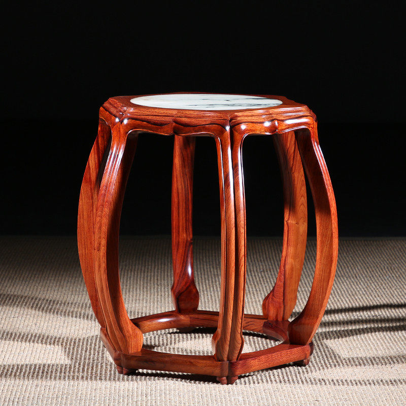 壹木匠心红木家具明式海棠花鼓凳奥氏黄檀红酸枝圆凳明清古典鼓墩