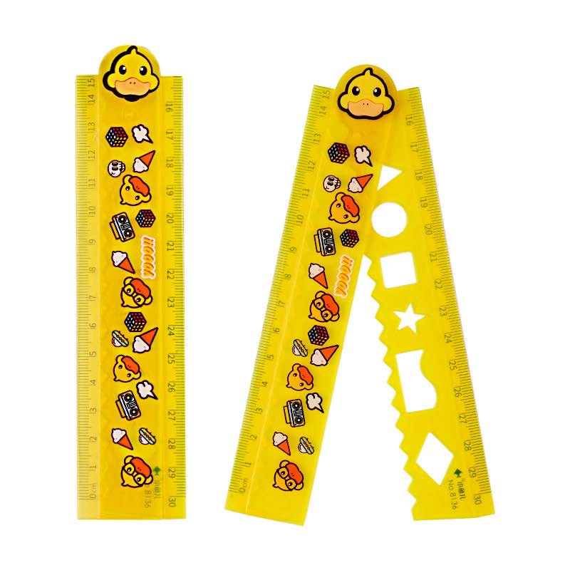 尺子小黄鸭简约尺格尺件套圆规卡通可爱多功能透明各类尺