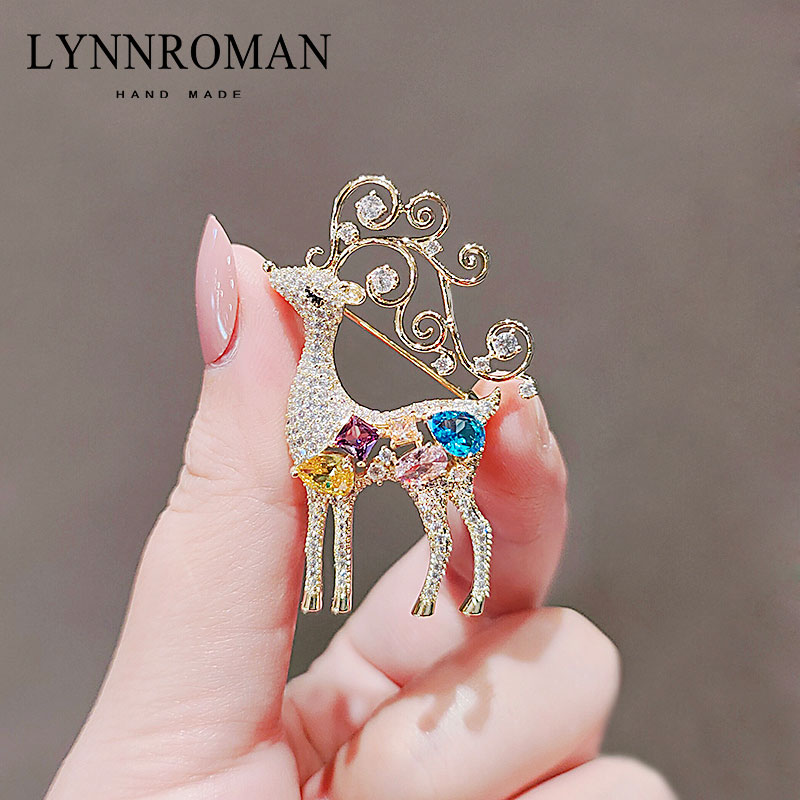 LYNNROMAN一路有你奢华氧化锆胸针可爱小鹿别针领针毛衣西装配饰