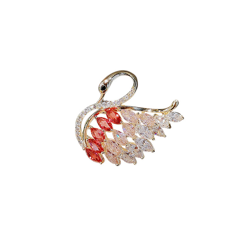 渐变粉天鹅毛衣胸针女配饰气质仿水晶别针外套大衣时尚礼物送女友