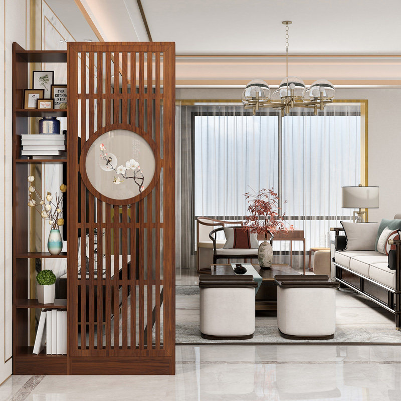中式入户屏风门厅玄关置物架木质隔断办公聚财门厅