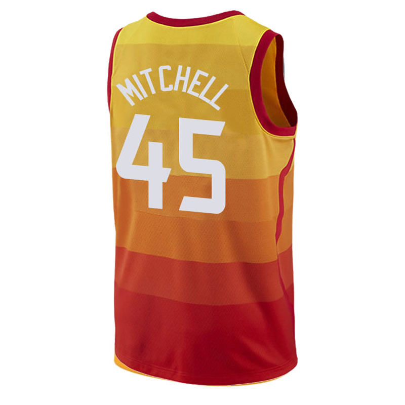 新款爵士球衣45号mitchell米切尔城市彩虹热压白色篮球服