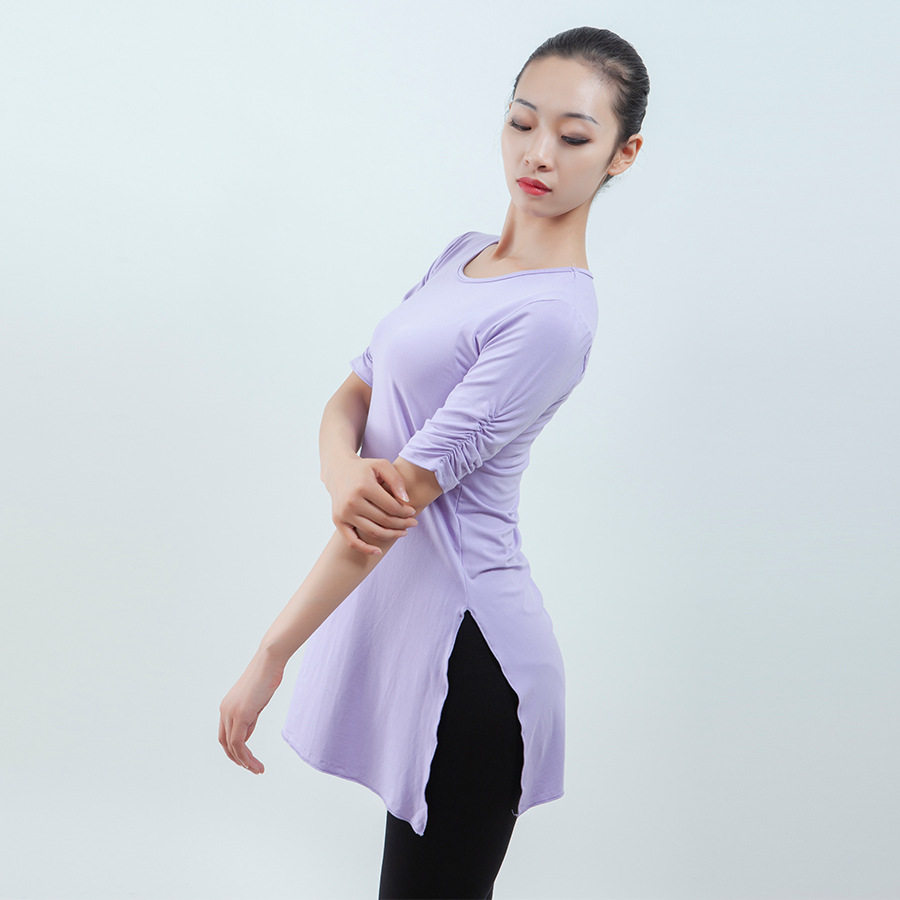 舞蹈单杏成人古典练功圆领中袖上衣服女新舞蹈现代舞服装