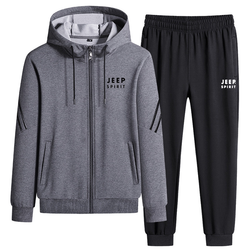 jeep吉普运动服套装男士2021秋季宽松大码连帽卫休闲运动套装