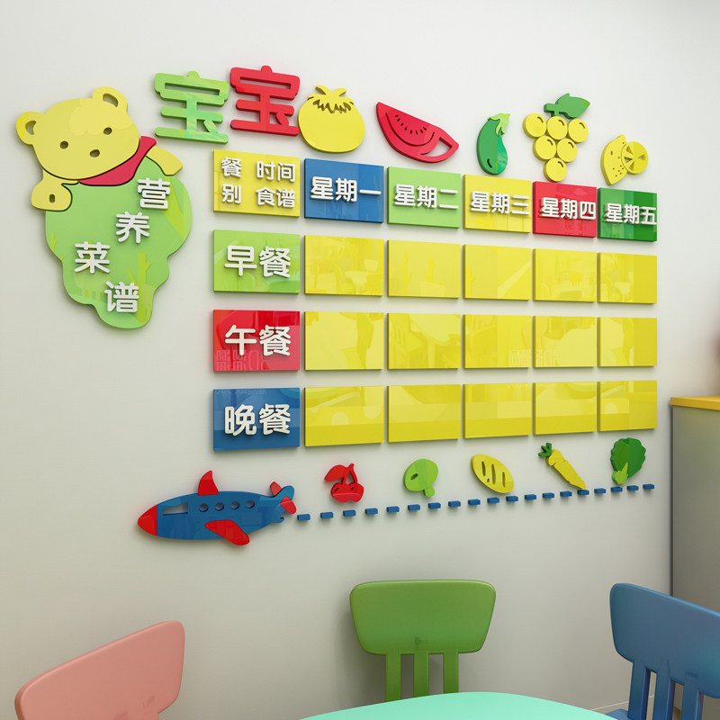 幼儿园食堂宝宝营养餐公告栏亚克力3d立体墙贴墙面墙贴