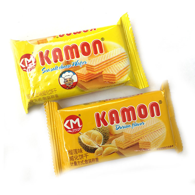 威化kamon卡曼饼芝士味榴莲500g散装称重酥脆威化饼干